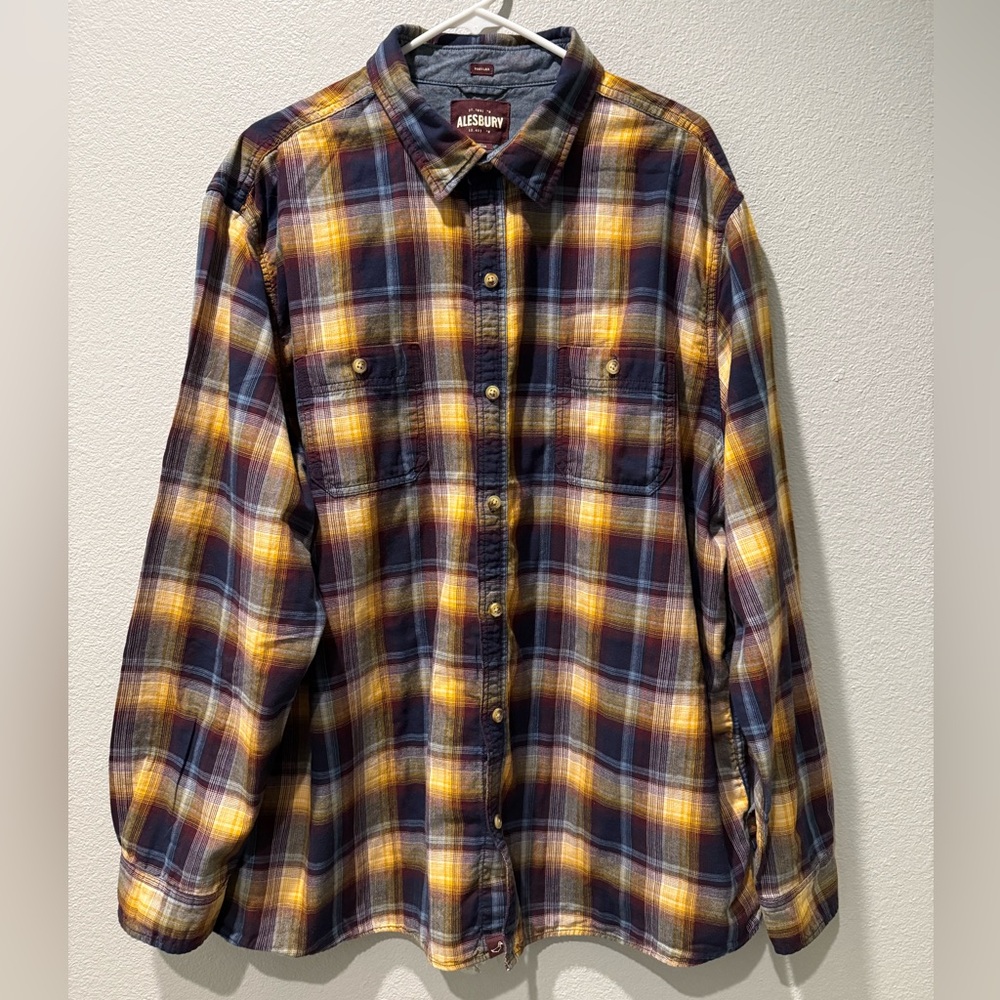 Alesbury Men's Casual Plaid Shirt - Navy and Mustard